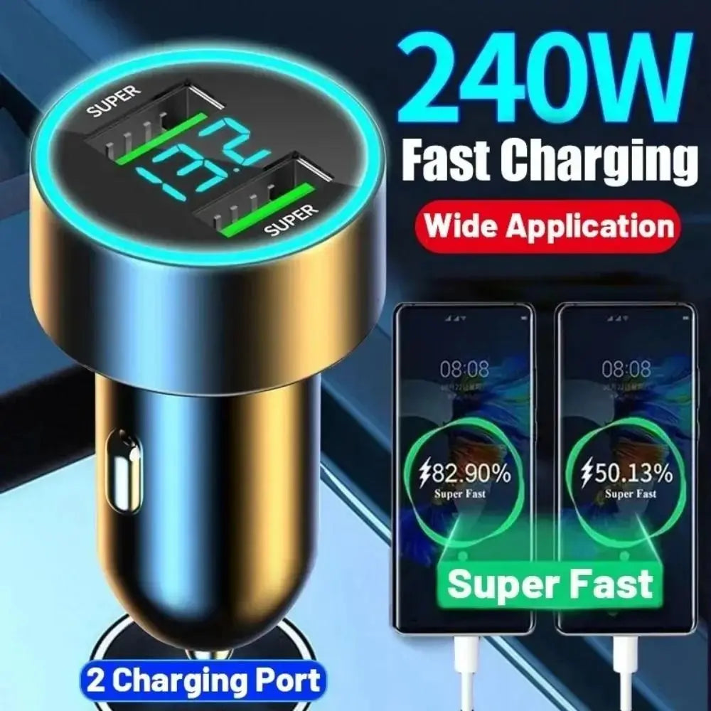 Dual USB Ports Car Phone Charger 240W Fast Charging Type C Adapter in Car 12-24v Mini For Mobile Phone Car Charger