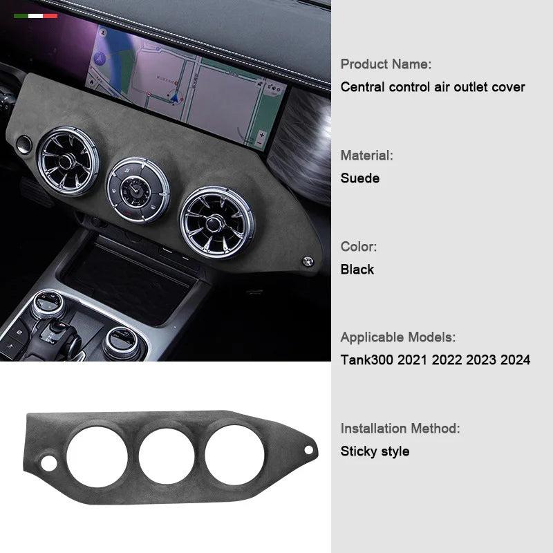 For Great Wall TANK 300 2021-2024 Interior Suede Accessories, Car Center Console AC Gear Shift Panel Air Outlet Trim Frame Cover