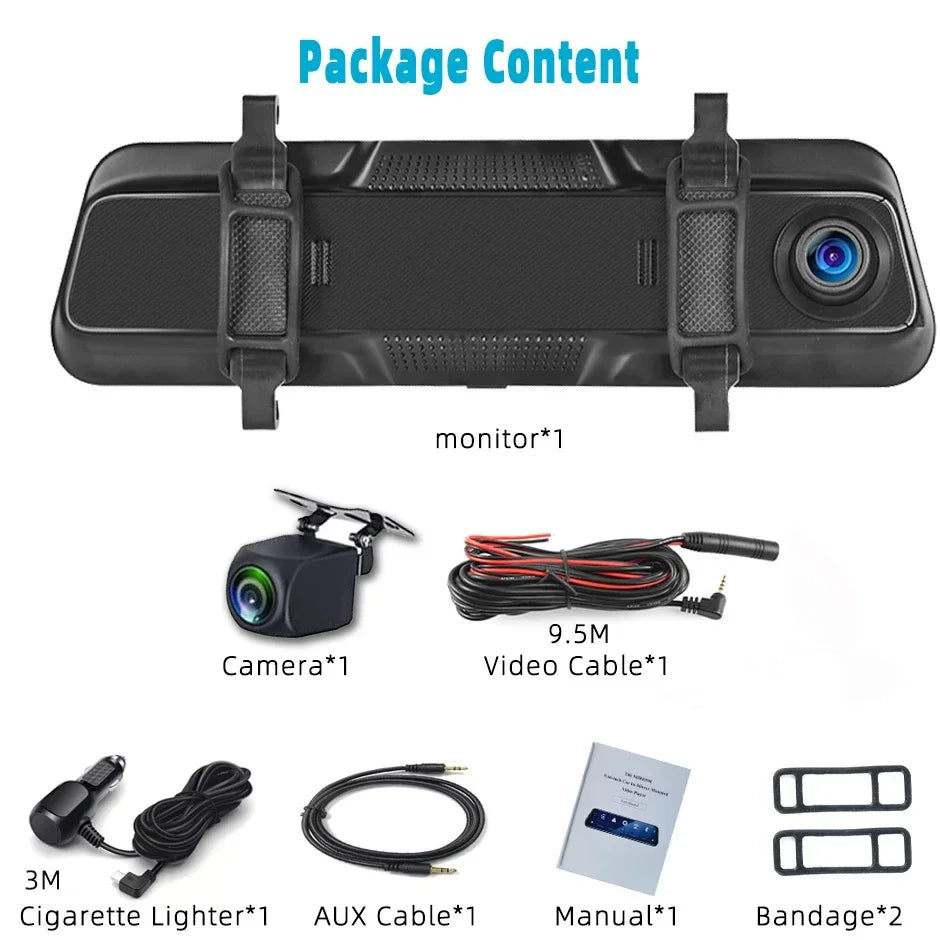 Car Dvr 9.66 Inch Touch Screen Stream Rear View Dash Cam Mirror Dual Camera Drive Recorder Carplay Android Auto Bluetooth