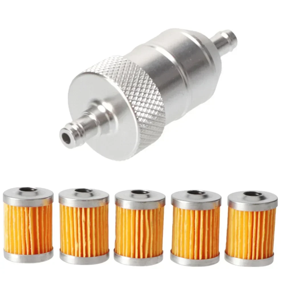 8mm CNC Aluminum Gasoline Cleaner +3/5 Pieces Reusable Cleanable Fuel Filter Motorcycle ATV Quad Inline Oil and Gas Fuel Filter