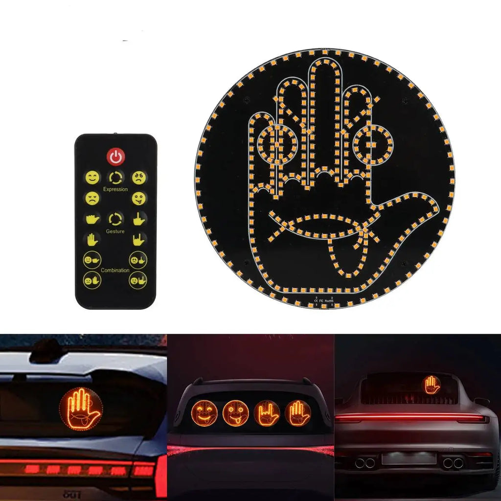 Car LED Funny Facial Expression Light With Remote Control Rear Window Multi-Function Warning Reminder Lamp Exterior Accessories