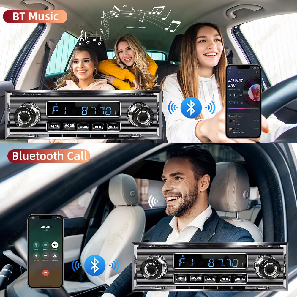 Grandnavi 1 Din Car Radio MP3 Player Classic Car Retro Audio Stereo Support FM AUX EQ USB Input In-dash Bluetooth For Benz