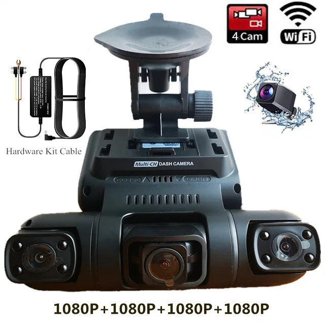 4 Channels Dash Cam 360°Panorama Front/Back/Left/Right 4*1080P Camers WiFi WDR 8 Infrared Light Night Vision 24H Parking Monitor