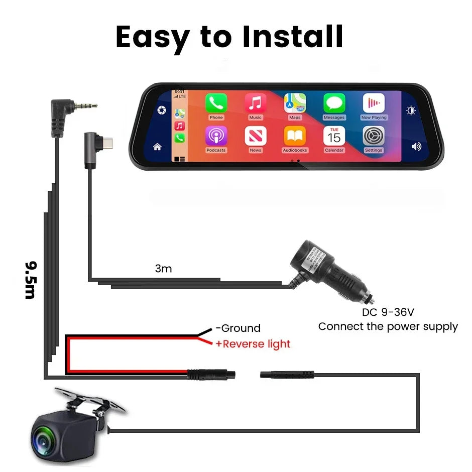 Car Dvr 9.66 Inch Touch Screen Stream Rear View Dash Cam Mirror Dual Camera Drive Recorder Carplay Android Auto Bluetooth