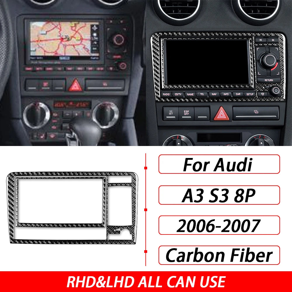For Audi A3 S3 8P 2006 2007 Car Accessories Carbon Fiber Central AC Radio CD Navigation Panel Set Trim Cover Interior Sticker