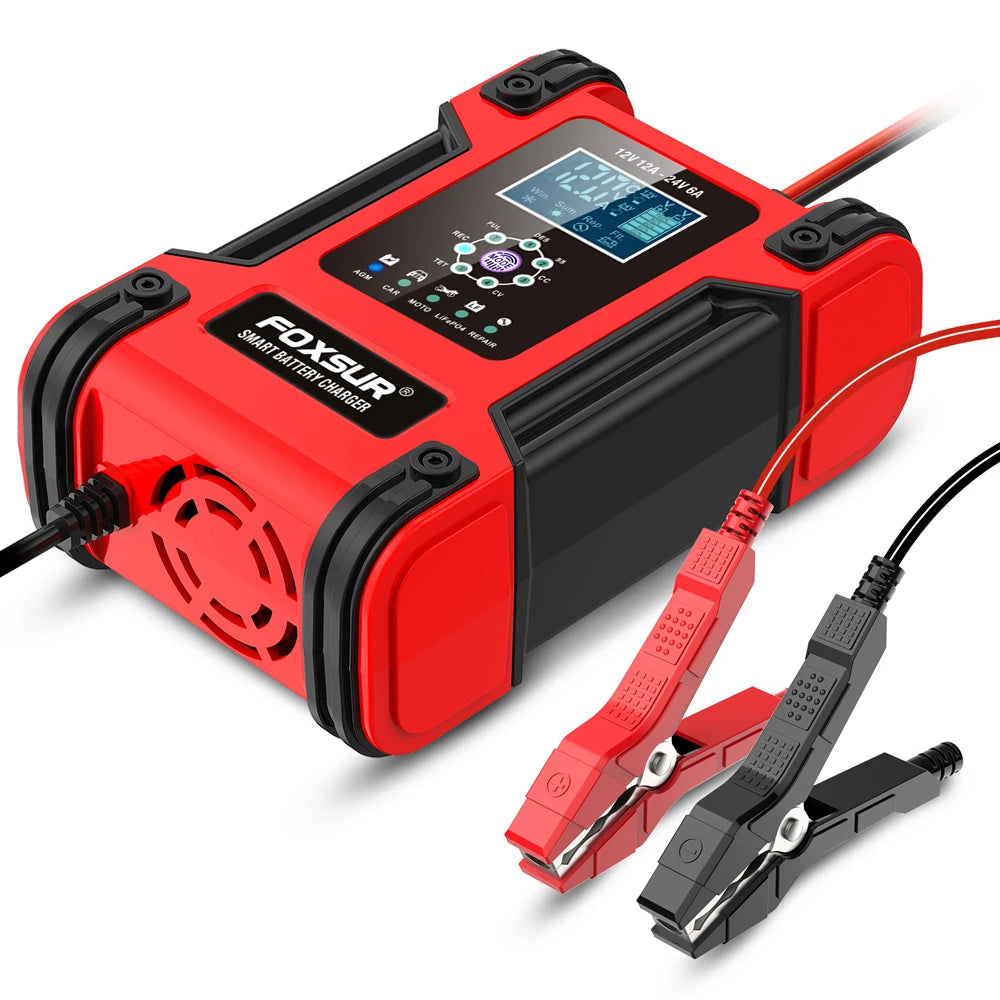 12V/12A 24V/6A Car Battery Charger Full Automatic Smart Battery Chargers Maintainer Portable Battery Chargers for Car Motorcycle