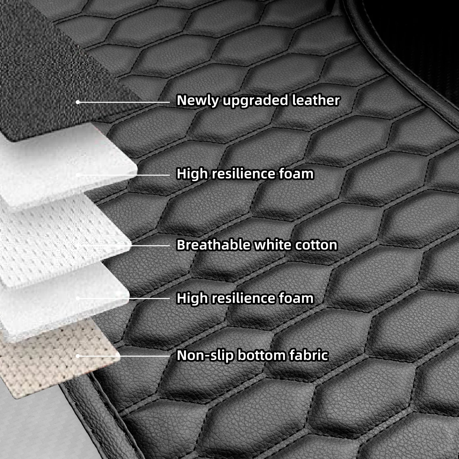 Black Car Floor Mats Full Set Leather with Black Stitching for Ford Mustang 2010-2014 Waterproof Anti-Slip Interior Accessories