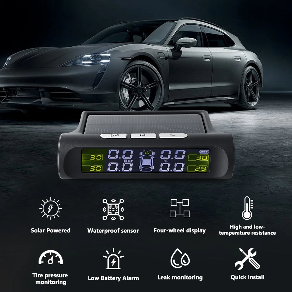 Tyre Pressure Monitoring System Digital LCD Display Auto Security Alarm Solar Charging Universal Smart Car TPMS