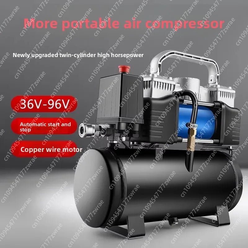 Double Cylinder High Power Electric Vehicle Air Pump 48-72V General Electric Vehicle 60 Volt Vacuum Tire Repair with Gas Tank