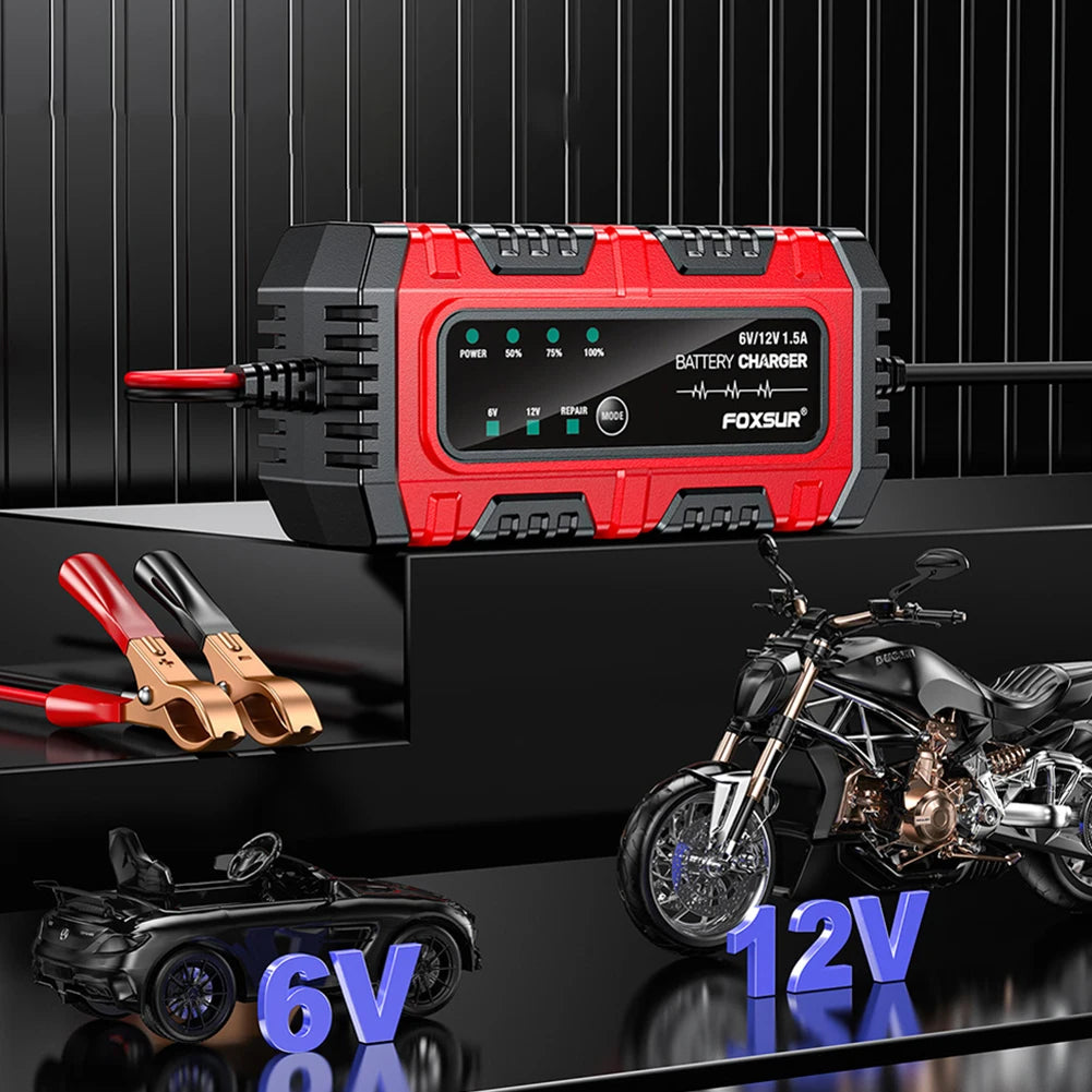 6V 12V 1.5A Car Battery Charger Electric Motorcycles Charger Smart Charger for Car Truck Boat SUV Lead-Acid AGM GEL Batteries