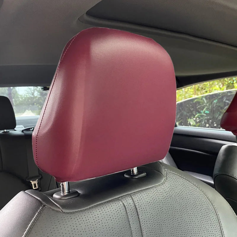 Waterproof PU Leather Car Headrest Cover Universal Elastic Auto Pillowcase Front Seat Headrests Dust Cover Car Truck Accessories