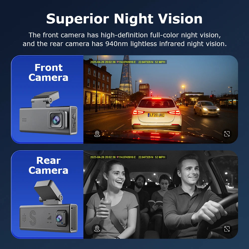 2025 NEW 6MP Dash Cam Dual Lens 4G Driving Recorder Car DVR Camera GPS 24-Hour Parking Monitoring APP Remote Monitoring