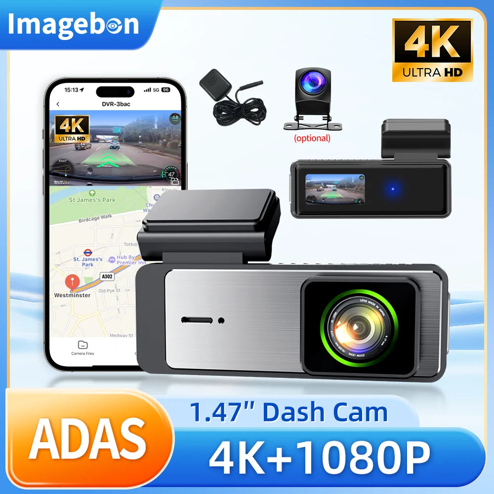 Imagebon Q7 4K Dash Cam with ADAS Car DVR 1.47″ Dash Camera Wifi AR Real-Time Navigation Voice Control