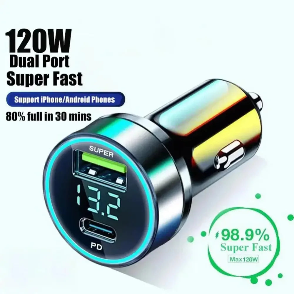 2 port 120W super fast USB car charger for smartphones quick charge adapter for mobile phone use
