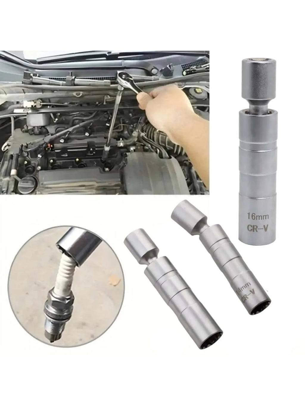 Spark plug socket wrench adapter 14mm 16mm universal joint with magnetic flexible thin-walled 3/8 "drive car maintenance tool