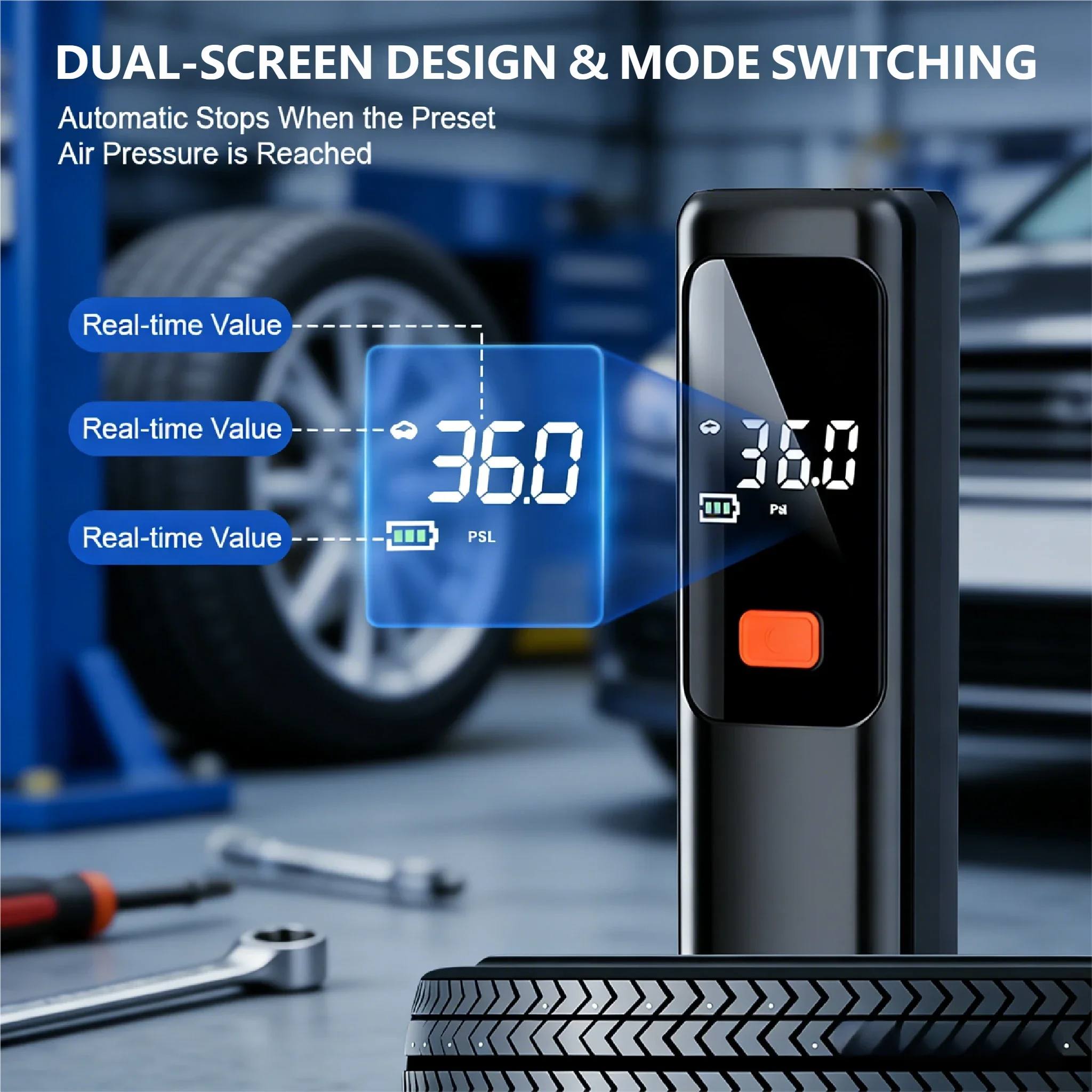 Wireless Portable 150PSI Tire Inflator Electric Air Pump Rechargeable Digital Pressure Gauge Auto Shutoff LED Light for Car Bike