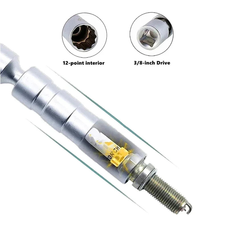 Llave de bujía universal de 3/8 de pulgada, llave de vaso magnética de 12 puntas, ángulo de pared delgada, herramientas de extracción de bujías de encendido para automóviles de 14 mm y 16 mm