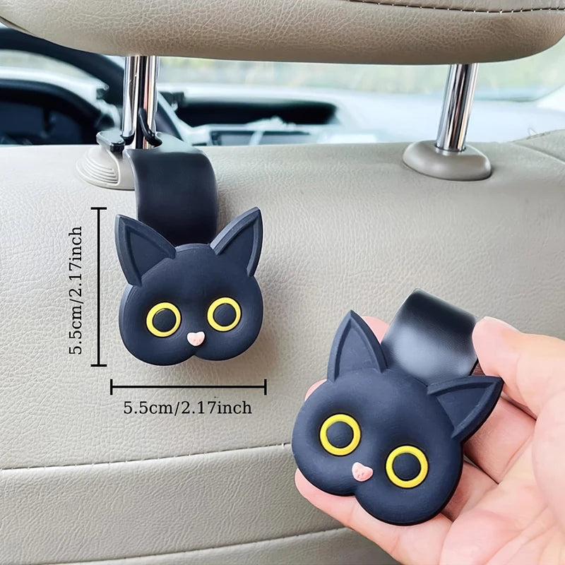 2Pcs Cartoon Cute Cat Car Clips Front Seat Headrest Organizer Holder Auto Fastener Hangers Car Storage Interior Accessories
