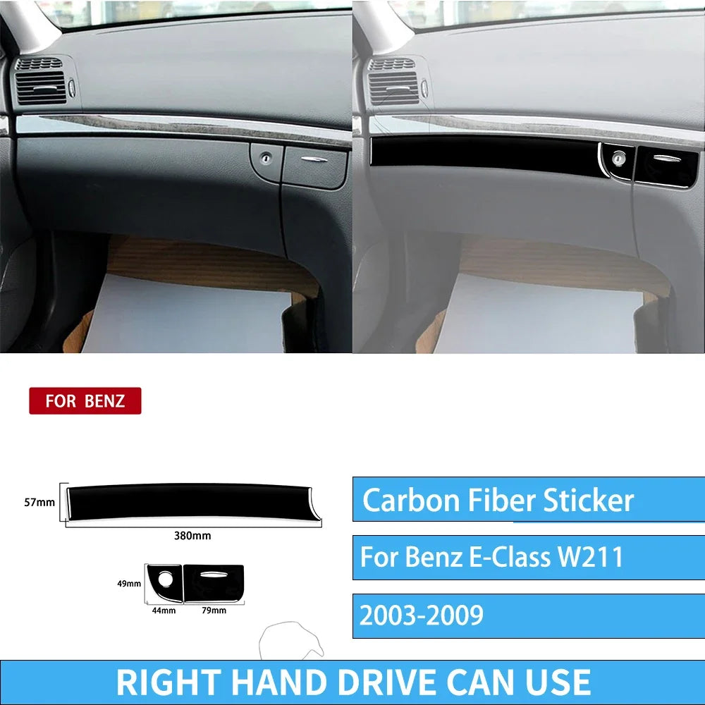 For Mercedes W211 E Class Accessories Interior 2003-2009 Co-pilot Storage  Speedometer Headlight Dashboard Stickers Piano Black