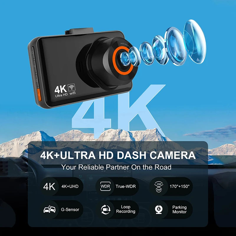 Dash Cam for Cars 4K Front Rear Camera Car DVR for Vehicle Video Recorder Rear View Camera Parking Monitor WiFi Dashcamera