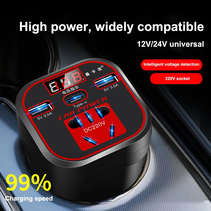 12V/24V to 110V/220V Car Power Inverter - Type-C Multi-Function Charger (3.1A Fast Charging)