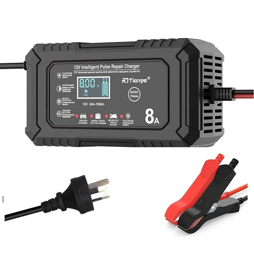 AU plug Car Battery Charger 12V 8A  Car and Motorcycle Battery Charging Device  Lead-acid Battery Smart Repair LCD Display