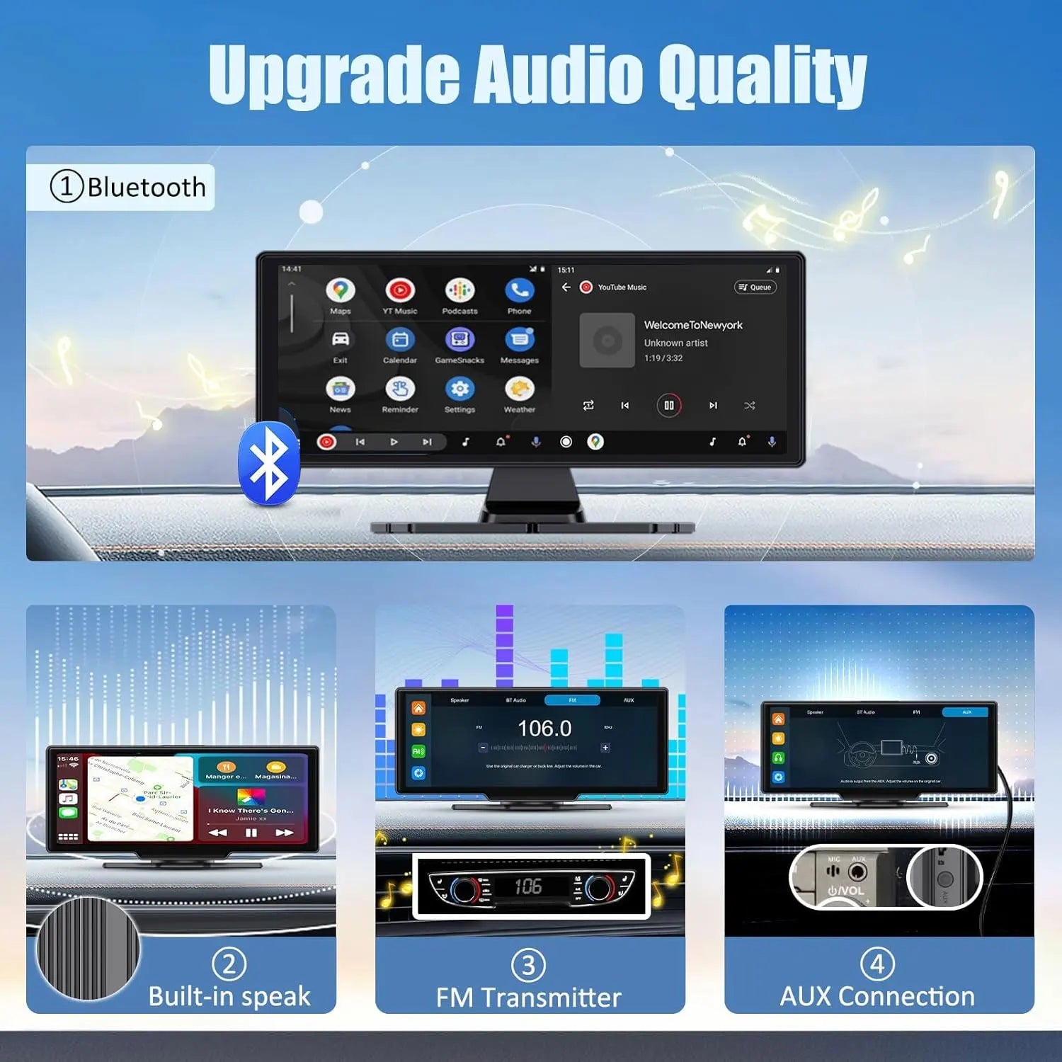 Universal DashCam 10.33" Car Intelligent 4K Car DVR Dash Cam Wireless CarPlay & Android Auto MP5 Bluetooth WIFI Rear Reversing