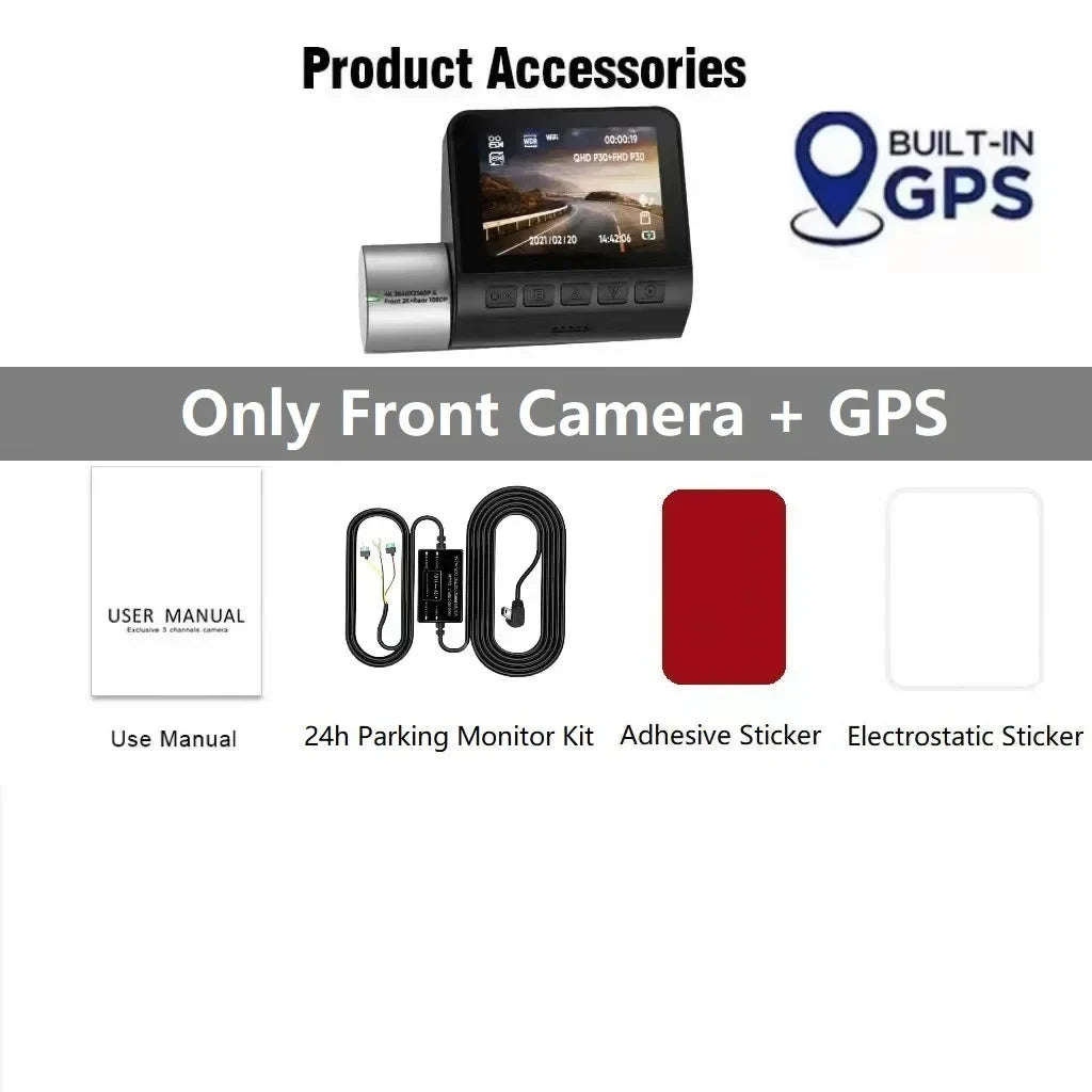 Dashcam 4K GPS Wifi 24h Parking Monitor Dash Cam for Car Dual Camera Front and Rear Night Vision Dvrs Kamera Video Registrator