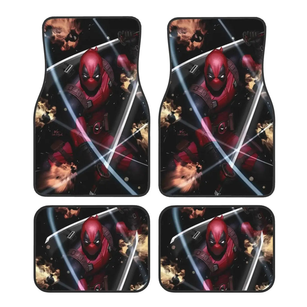 Deadpool Superhero Comics Car Floor Mats Carpet Set of 4 Anti-Slip Universal Automotive Floor Mat Fit for Vans SUV