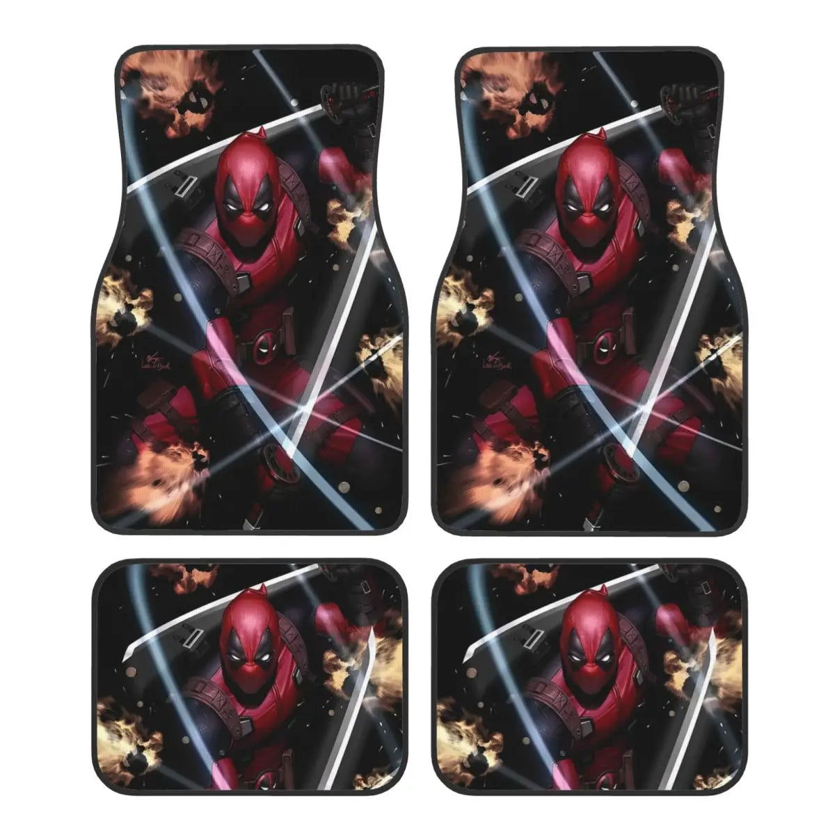 Deadpool Superhero Comics Car Floor Mats Carpet Set of 4 Anti-Slip Universal Automotive Floor Mat Fit for Vans SUV