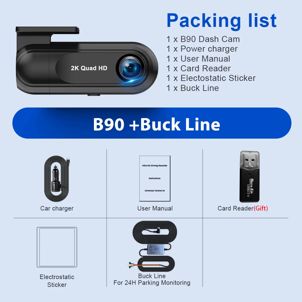 Hidden Dash Cam 2K Car Video Recorder HD Night Vision APP Control Support GPS Parking Monitoring Driving Recorder