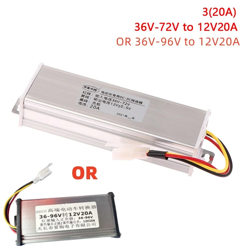 Electric Vehicle DC Converter 36/48/60/72V to 12V 10A 15A 20A 180W Power Transformer for EVs