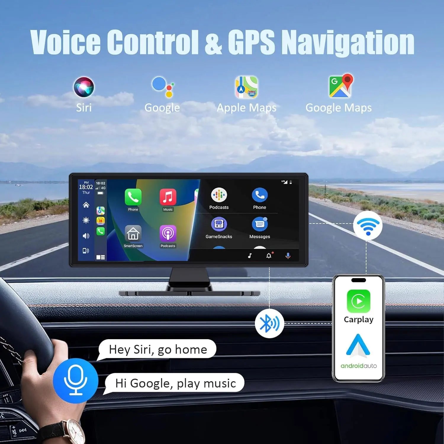 Universal DashCam 10.33" Car Intelligent 4K Car DVR Dash Cam Wireless CarPlay & Android Auto MP5 Bluetooth WIFI Rear Reversing