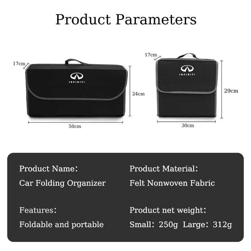 Felt Car Trunk Organizer Box Car Storage Bag Storage Organizer Tool For Infiniti Q50 FX35 Q30 G37 Q70 QX70 G35 Q60 QX50 QX60 QX8