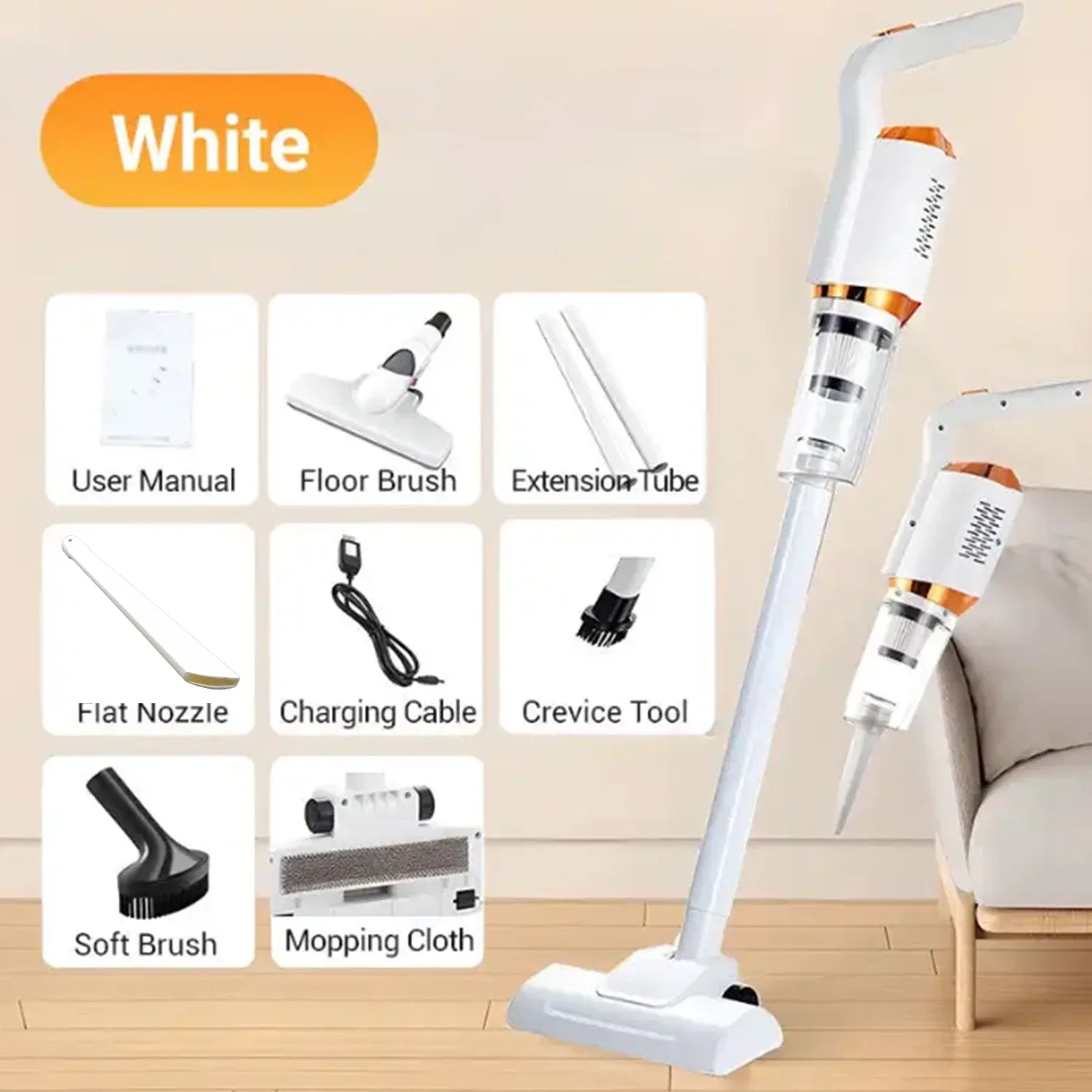 Cordless Vacuum White Strong Suction Integrated Multifunction Removable Handheld Vacuum Cleaner Powerful for Car for Carpet