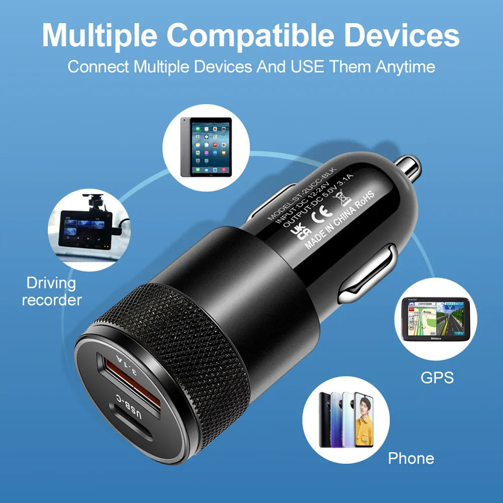66W USB Car Charger Quick Charge 3.0 USB Type C Fast Charging Phone Adapter For Iphone Laptops Tablets