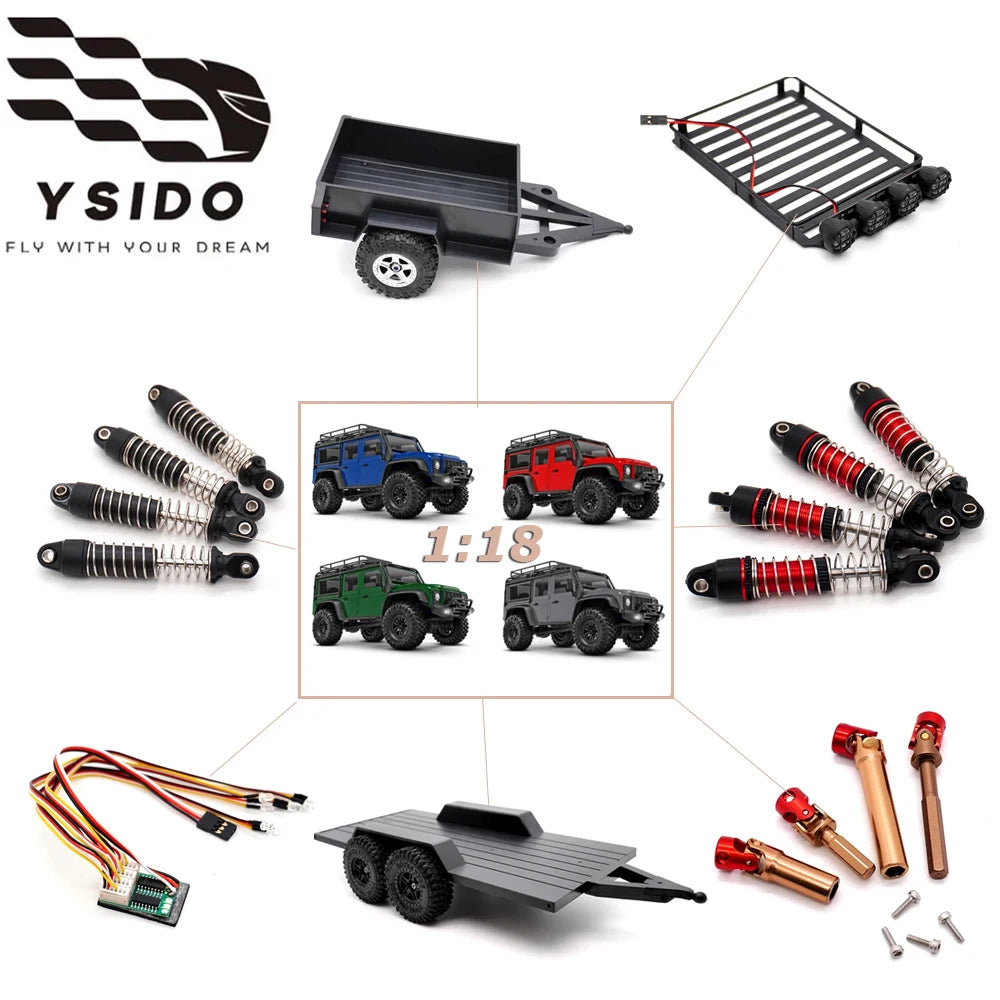 1/18 RC Crawler TRX4M Parts Drive Shaft Shock Absorber Oil Damper Utility Trailer Luggage Rack Led for Traxxa RC Car Upgrade