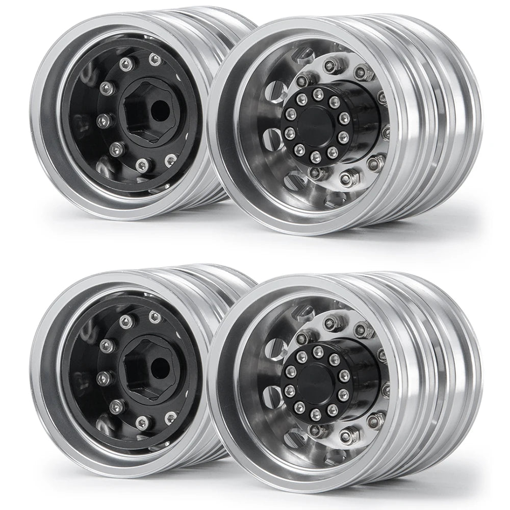 AXSPEED 4PCS Front Rear Wheel Rim Hubs Rubber Tyres with Foam Inserts for 1/14 Tamiya Truck Trailer Tractor RC Car Tires