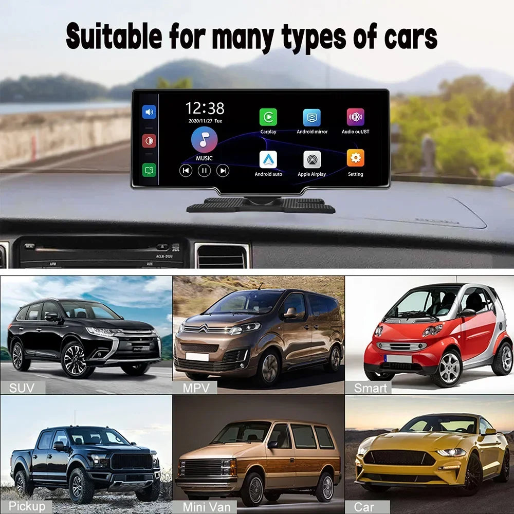 10.26In 4K DVR Wireless CarPlay Android Auto Dash Cam GPS Navigation 24H Parking Monitor Night Vision Integrated design