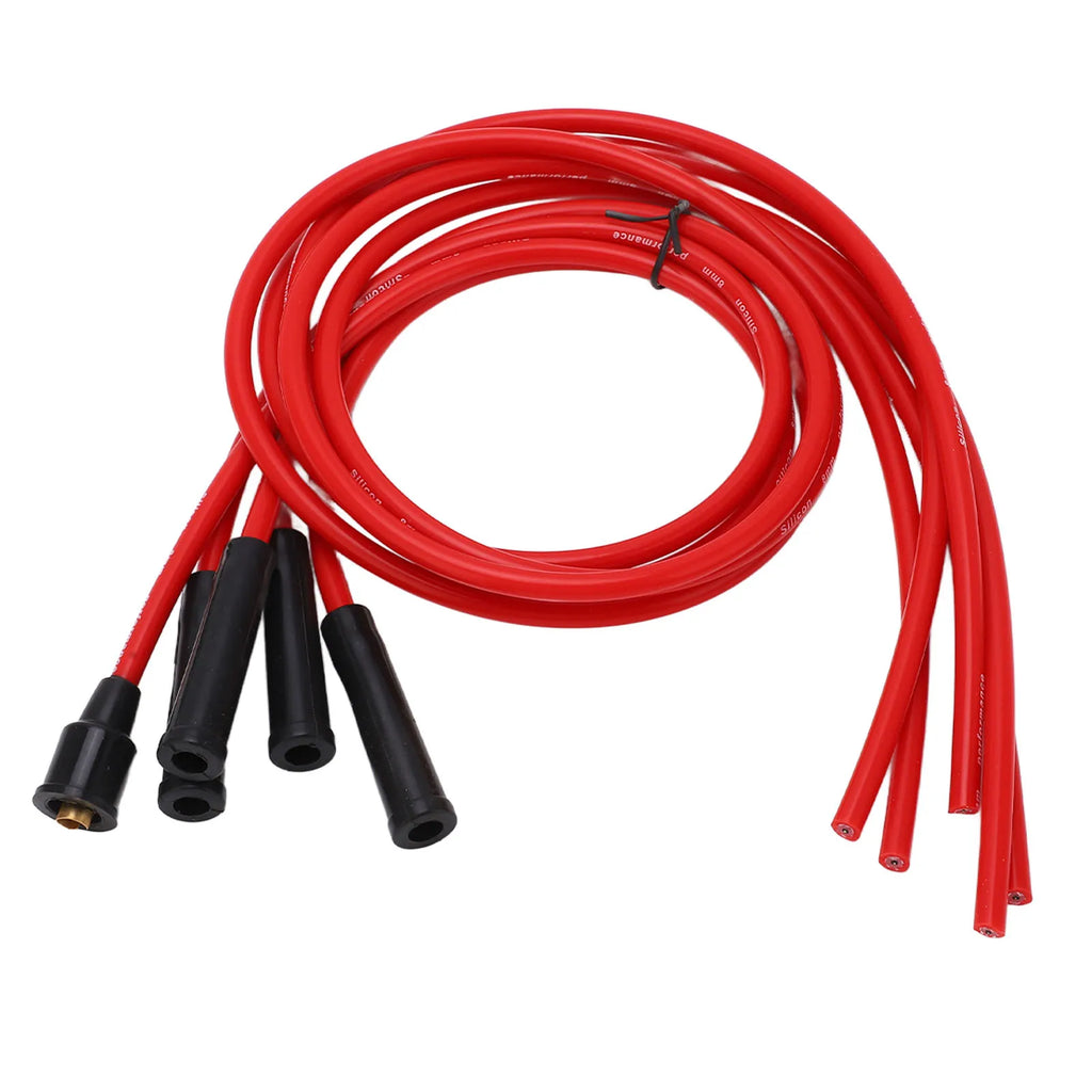 Juego de cables de bujía de metal y silicona de alto rendimiento, antienvejecimiento, color rojo, 8 mm, 3,3 pies, para coches clásicos de 4 cilindros.