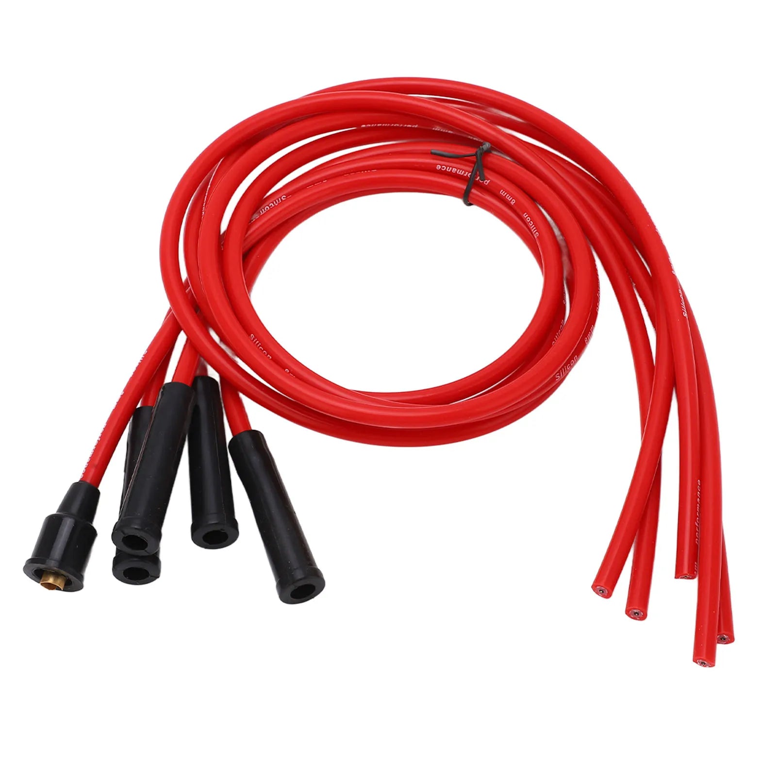 Spark Plug Wire Set Metal Silicone High Performance Anti Aging Red 8mm 3.3ft Car Ignition Wire for 4 Cylinder Classic Cars