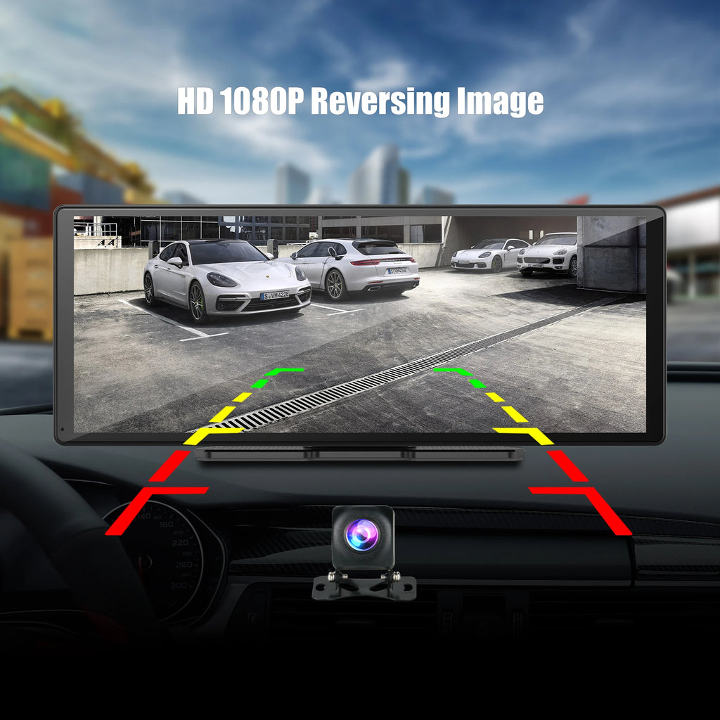 Dash Cam11.3"  4K 2160P Rearview Camera Carplay & Android Auto GPS Navigation with Voice Control Car DVR BT FM Monitor