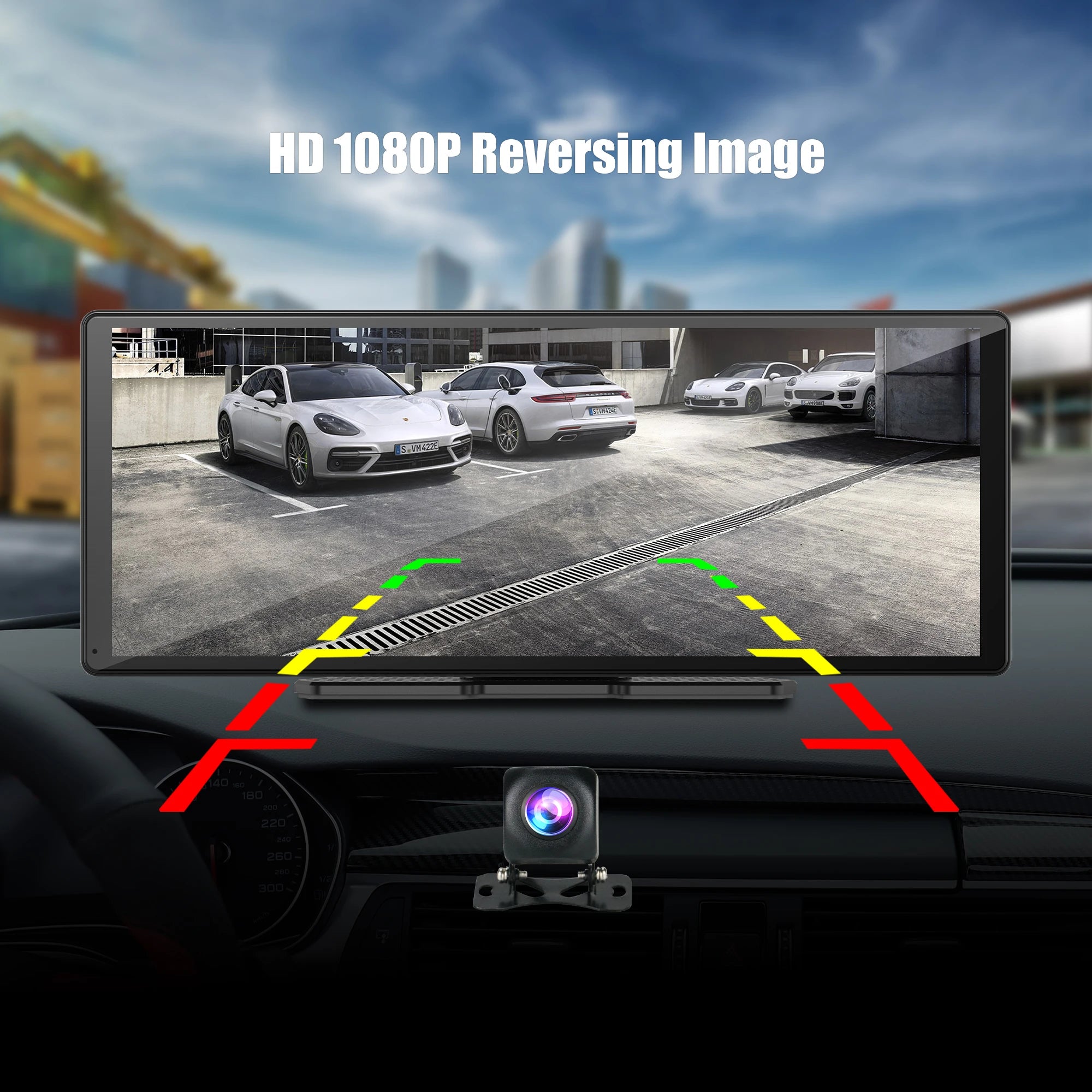 Dash Cam11.3"  4K 2160P Rearview Camera Carplay & Android Auto GPS Navigation with Voice Control Car DVR BT FM Monitor