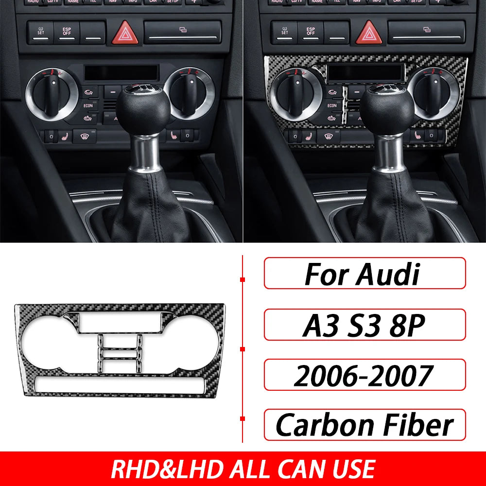 For Audi A3 S3 8P 2006 2007 Car Accessories Carbon Fiber Central AC Radio CD Navigation Panel Set Trim Cover Interior Sticker