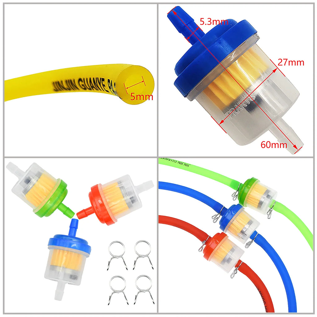 Motorcycle Universal Gas Fuel Filters and Fuel Pipe For 49cc 50cc 110cc 125cc Moped Scooter ATV Go Kart Motocross Dirt Pit Bike