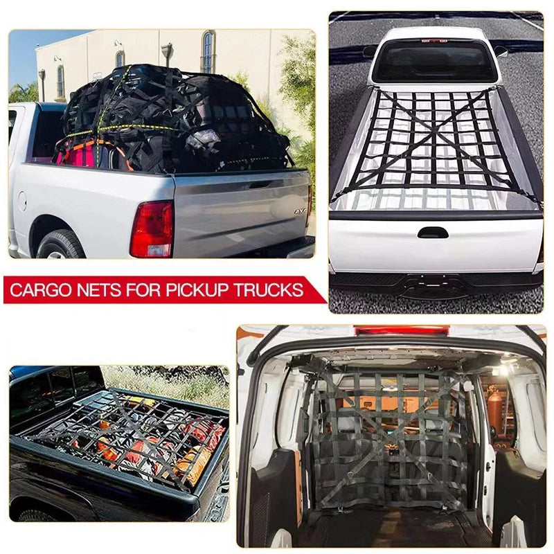 Car Trunk Rooftop Net Mesh Cargo Net Heavy Cargo Net Truck Trailer Dumpster Extend Mesh Covers Luggage Nets With 4 Fixed Belt