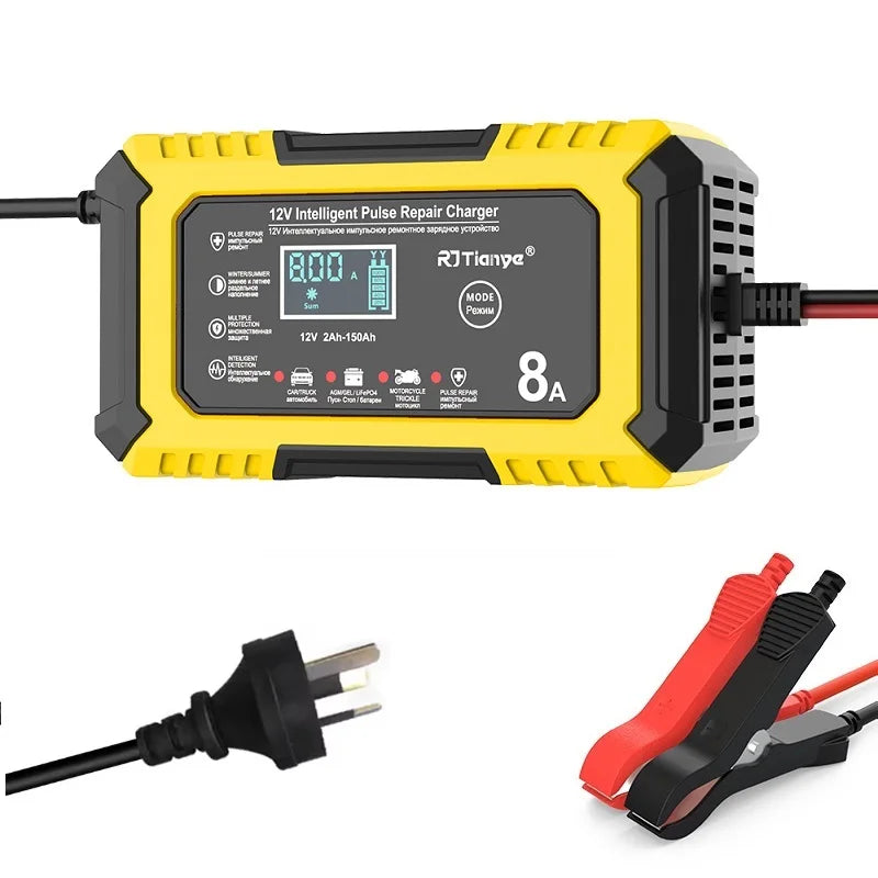 AU plug Car Battery Charger 12V 8A  Car and Motorcycle Battery Charging Device  Lead-acid Battery Smart Repair LCD Display