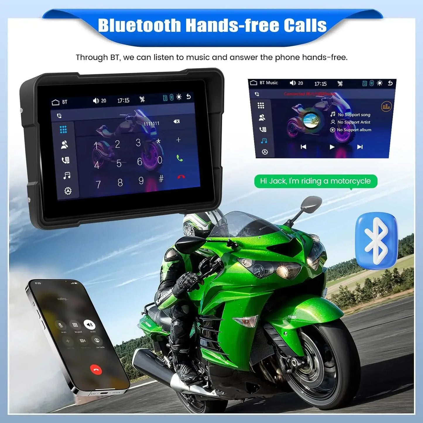 ﻿5 inch Motorcycle DVR Navigation GPS Wireless CarPlay Android Auto Dash Cam Display Screen Portable DVR TPMS Moto Monitor IPX7
