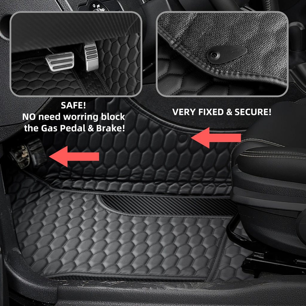 Black Car Floor Mats Full Set Leather with Black Stitching for Ford Mustang 2010-2014 Waterproof Anti-Slip Interior Accessories