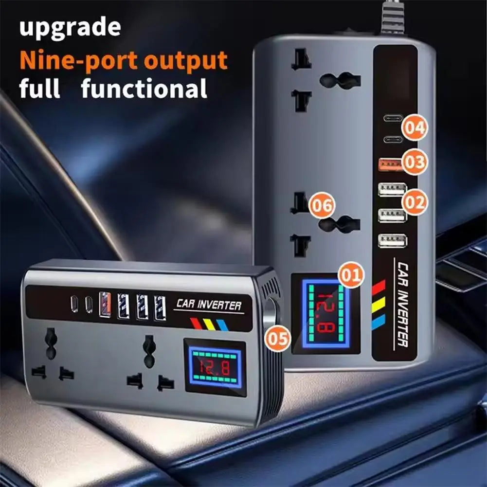Car Inverter Converter 12V/24V To 220V Outlet Fast Charging Ports Portable Transformer Power Socket Charger Inverter 3 USB